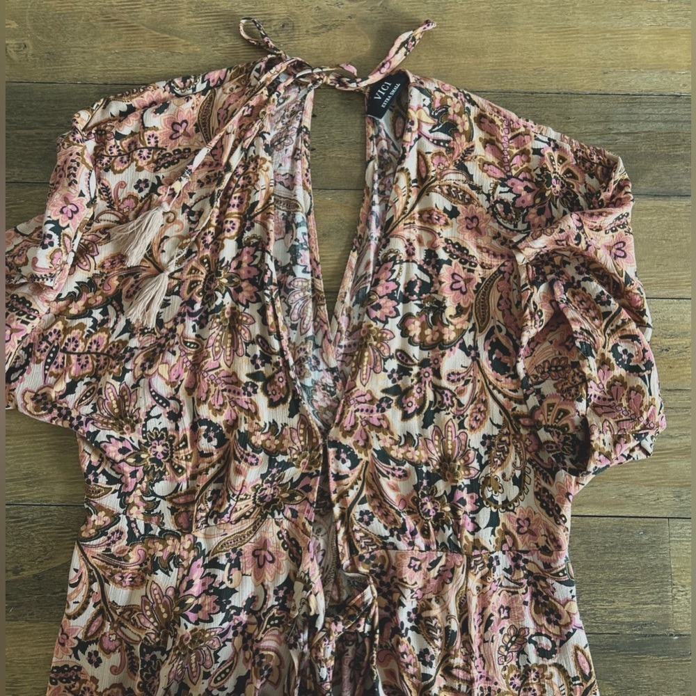 VICI Boho Paisley Wrap Maxi Dress Earth Tone Floral Print Flowy Festival cottage - Picture 14 of 16